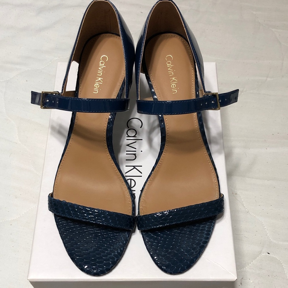 Calvin Klein Dark Blue Patent Leather Strappy Sandals